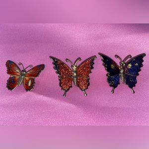 Vintage 80’s Multicolored Glitter Enameled Butterfly Brooches